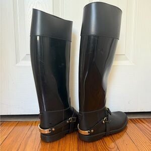 Jimmy Choo Cheshire Rainboots (Size 36) Black/Gold with Buckle EUC